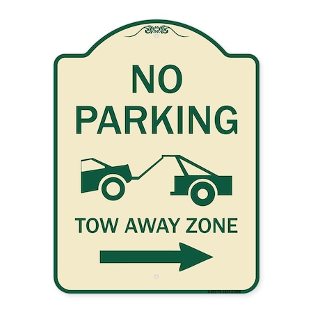 Signmission No Parking Tow-Away Zone W/ Right Arrow Heavy-Gauge Aluminum Sign, 24" x 18", TG-1824-23606 A-DES-TG-1824-23606